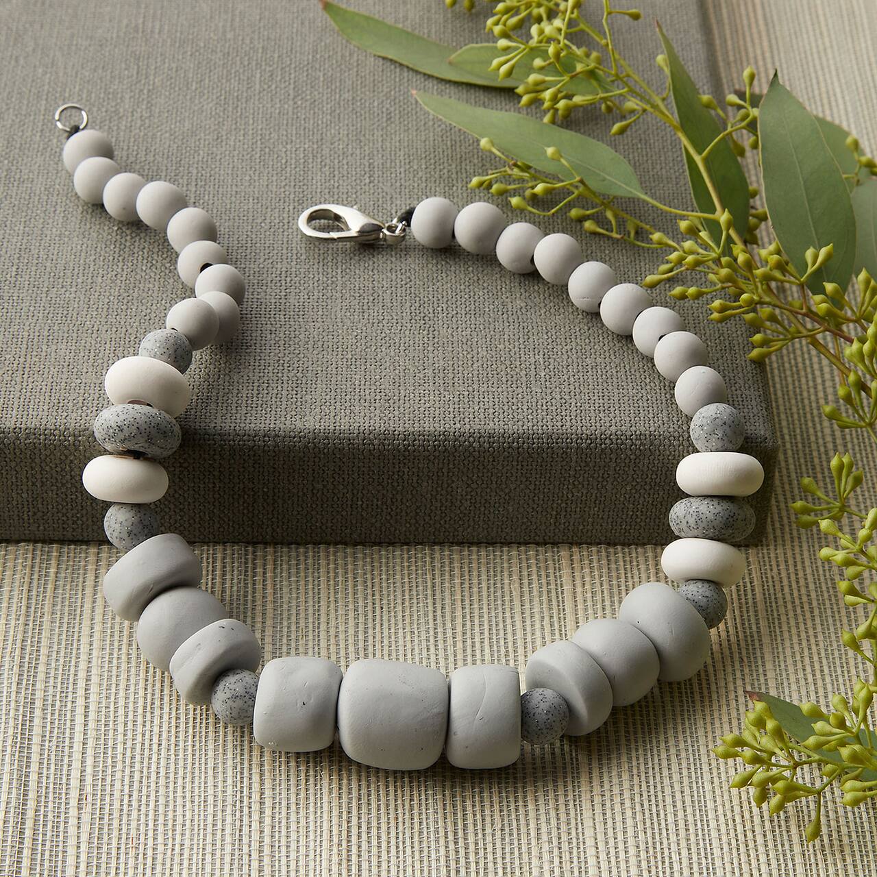 Bold Grey Clay Beaded Necklace